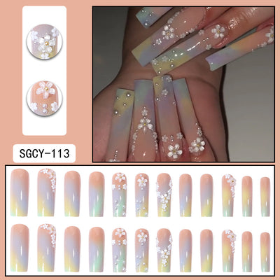 Uñas Postizas Degradado Floral con Efecto Espejo Electroplatado - Image 38