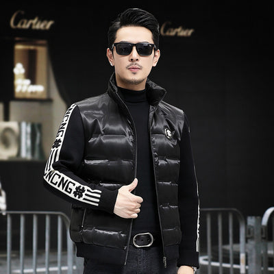 Chaqueta de Plumón para Hombre con Cuello Alzado y Mangas Tejidas - Image 21