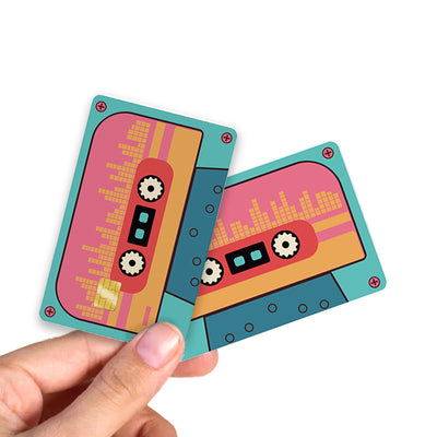 Anime cityscape credit card sticker with vibrant pink, purple, and blue hues, showing buildings and power lines. - Image 42