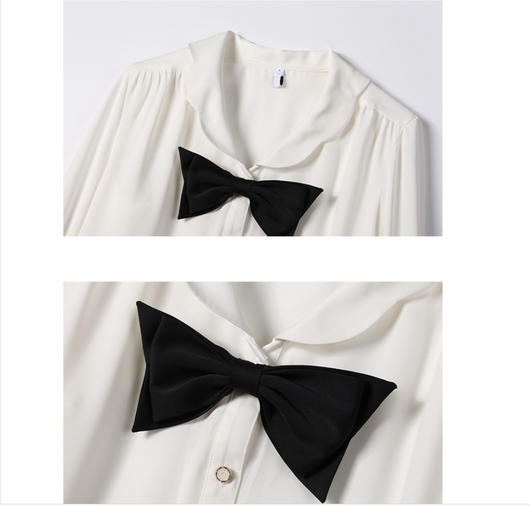 Blusa Elegante con Cuello Diseñador y Lazo Manga Larga - Image 7