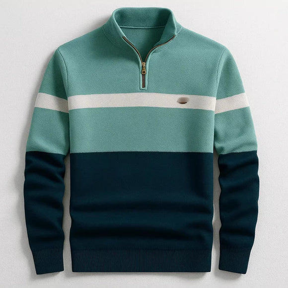 Suéter Pullover Ejecutivo con Cuello Alto y Cierre de Media Cremallera