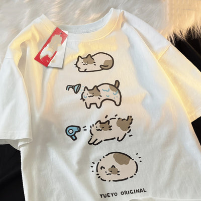 Playera Hombre Gato Baño Dibujo Animado Manga Corta Casual - Image 3