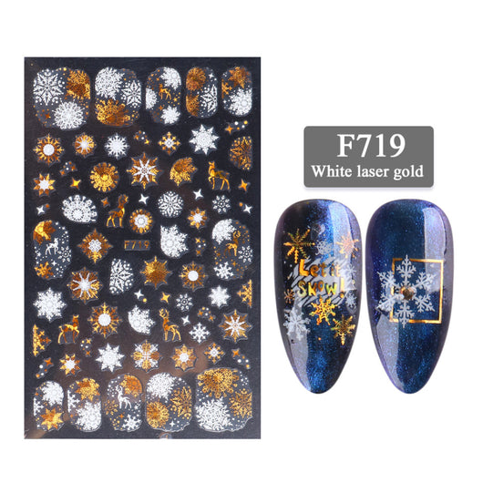 Stickers de Uñas 3D Serie Navideña - Diseño Láser Dorado Copo de Nieve - Image 22