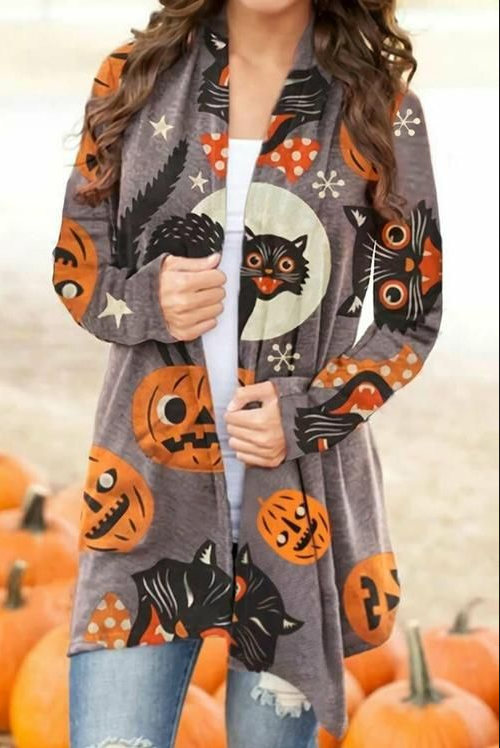 Cardigan Casual con Estampado Digital de Halloween para Mujer - Image 8