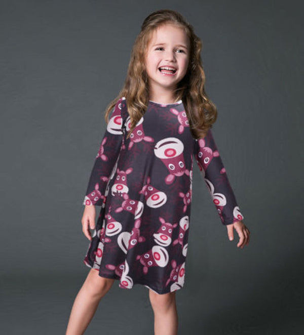 Vestido Infantil Navideño con Estampado de Papá Noel Manga Larga