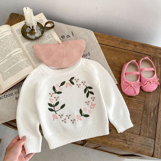 Suéter Tejido para Niña con Bordado Floral - Image 3