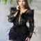 Vestido Casual de Malla con Lentejuelas y Plumas de Manga Larga