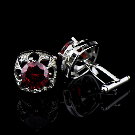 Gemelos de Corona con Cristal Zircón Rojo Brillante