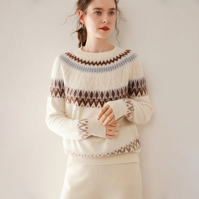 Suéter de Cachemira Jacquard con Contraste Azul y Blanco