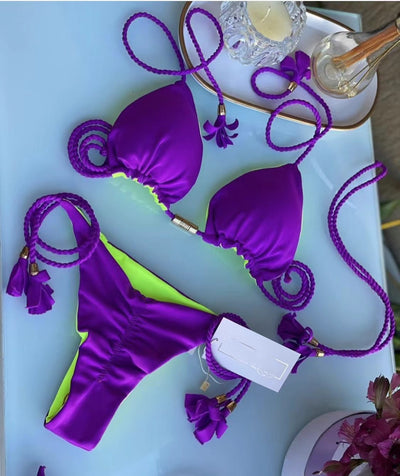 Bikini Triangular Trenzado con Falda Tipo Bolsa - Image 7