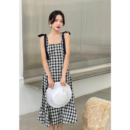 Vestido Tipo Sling Cuadros para Mujer con Cintura Ajustada - Image 11