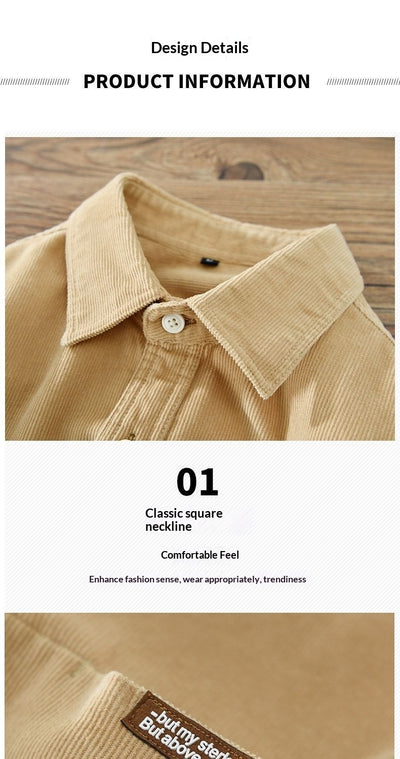 Camisa de Pana Manga Larga Estilo Japonés para Hombre - Colores Sólidos Primavera Otoño - Image 10