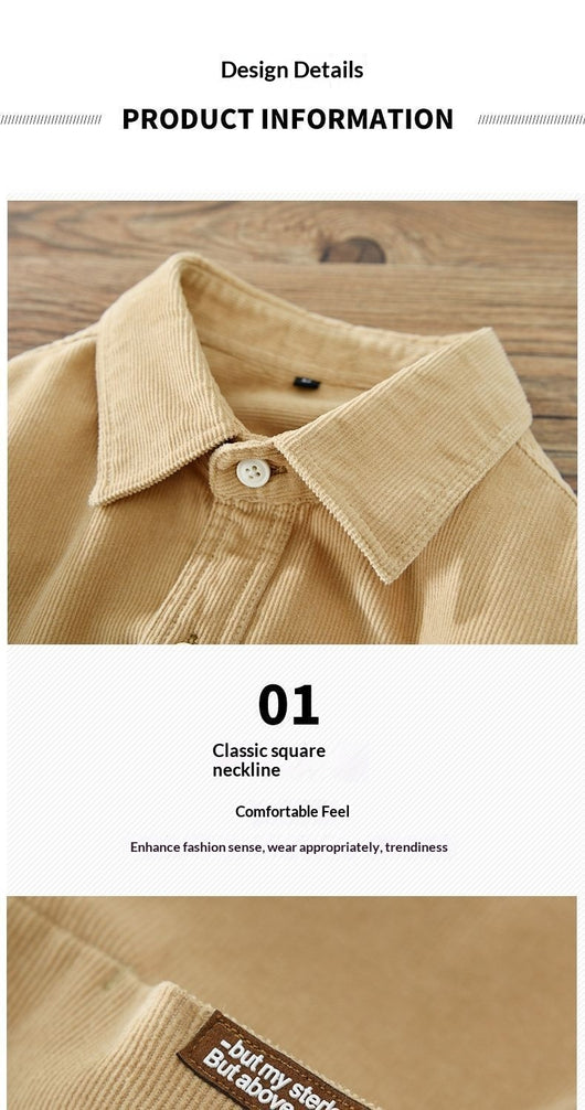 Camisa de Pana Manga Larga Estilo Japonés para Hombre - Colores Sólidos Primavera Otoño - Image 10