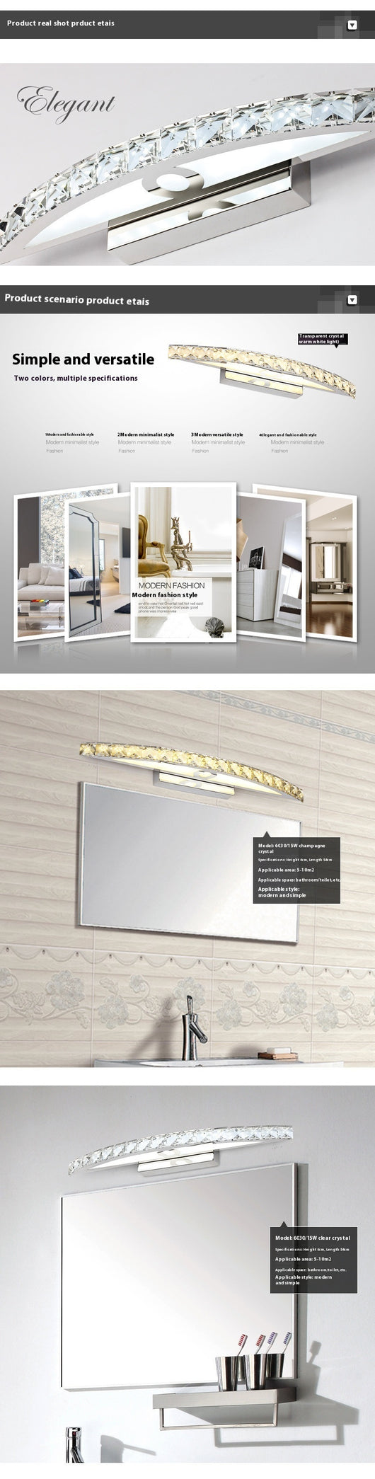 Lámpara LED de Espejo para Baño con Cristal - Luz Frontal Elegante - Image 22