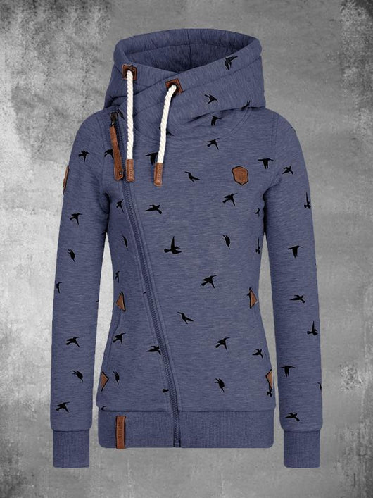 Cardigan Hoodie con Estampado de Pájaros y Bolsillos - Image 11