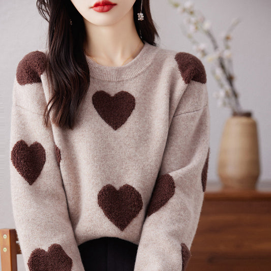 Suéter de Cuello Redondo en Lana Pura para Mujer - Diseño Love