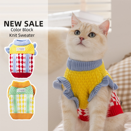 Suéter Tejido de Piña con Bloques de Color para Gatos y Mascotas - Abrigo Cálido Otoño Invierno - Image 19