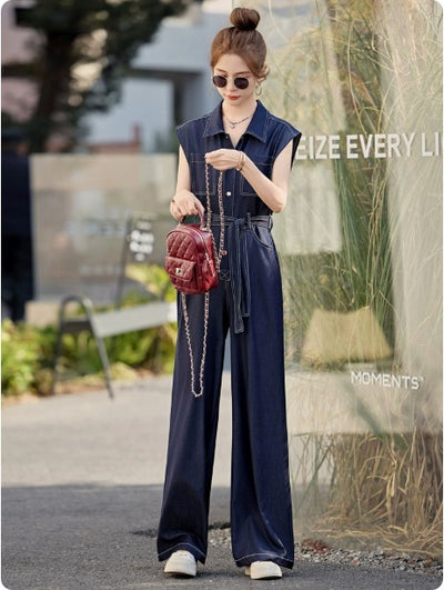 Jumpsuit Denim Ajustado sin Mangas en Tencel para Mujer - Image 8