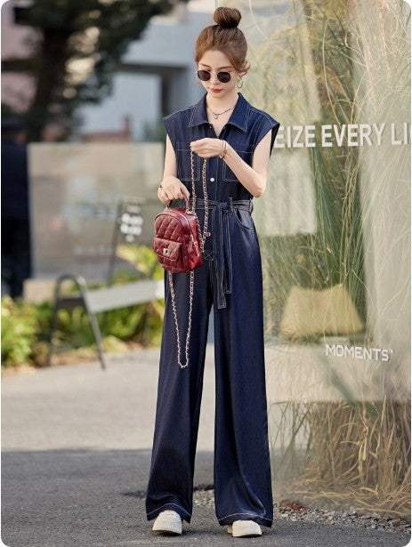 Jumpsuit Denim Ajustado sin Mangas en Tencel para Mujer - Image 8