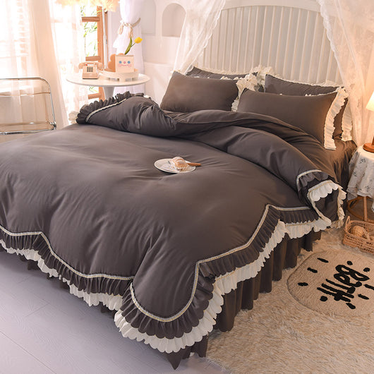 Juego de Cama Lujo Nude Princesa Durmiente con Encaje Floral - Juego de 4 Piezas - Image 20