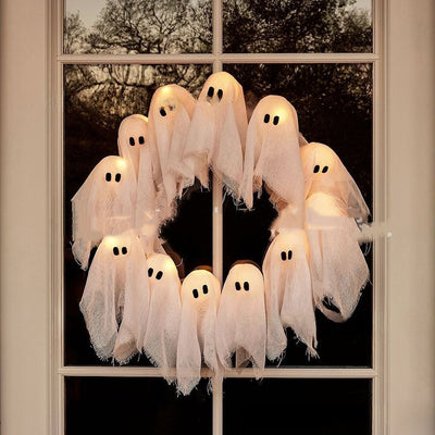 Corona Decorativa de Fantasma para Halloween con Luces LED - Decoración para Puerta y Pared - Image 25