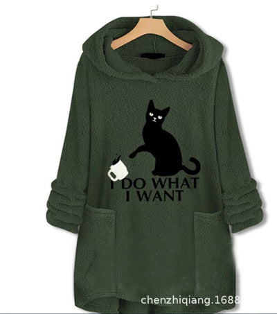 Suéter Reversible de Terciopelo con Capucha y Estampado de Gato - Image 23