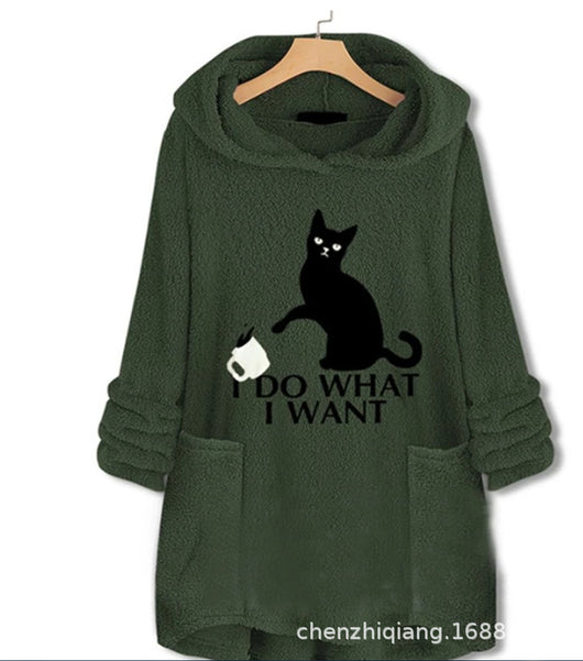 Suéter Reversible de Terciopelo con Capucha y Estampado de Gato - Image 23