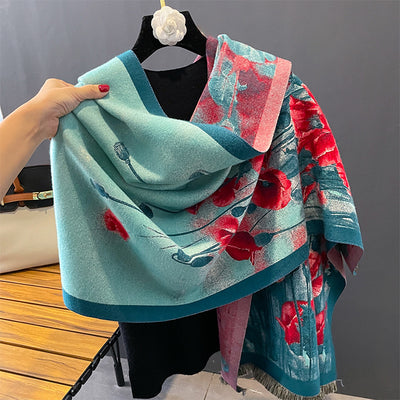 Bufanda de Cachemira Artificial con Estampado Floral Acuarela para Mujer - Image 3
