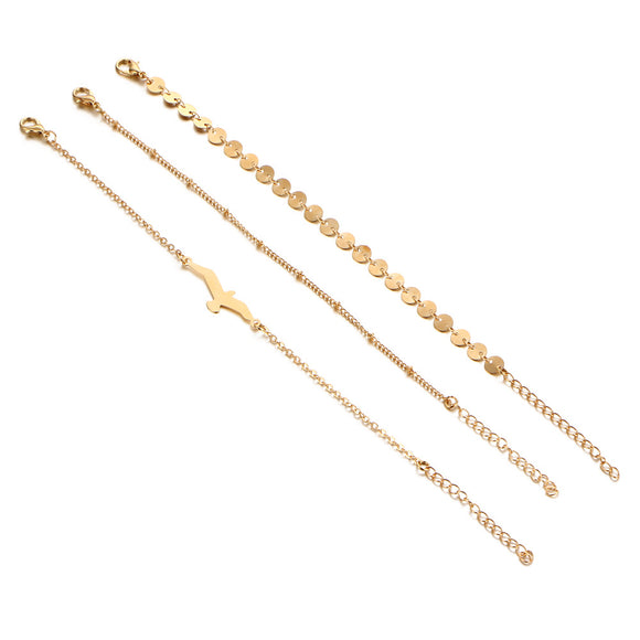 Pulsera de Tobillo Multicapa con Cadena de Discos y Pájaros Voladores