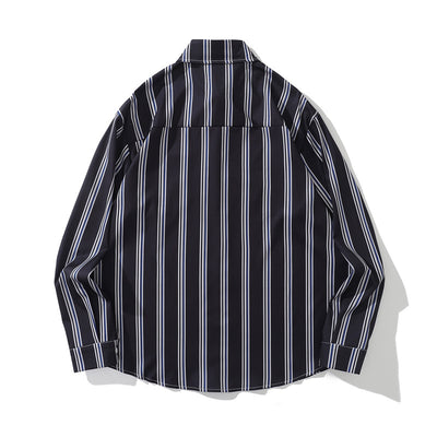 Camisa de Manga Larga con Rayas Contrastantes Estilo Estadounidense para Hombre - Image 18