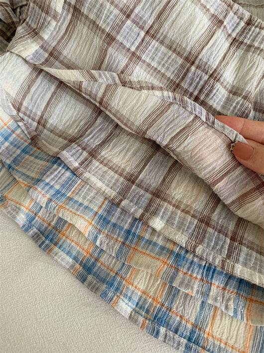 Camisa Cuadriculada de Algodón Retro Lavado Artístico para Mujer - Image 18