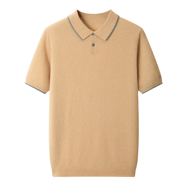 Suéter de Cashmira para Hombre con Cuello de Solapa y Mangas Cortas