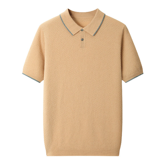 Suéter de Cashmira para Hombre con Cuello de Solapa y Mangas Cortas