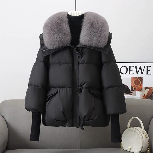 Abrigo Acolchado de Plumón con Cuello de Piel para Mujer - Chaqueta Corta Térmica Invierno - Image 8