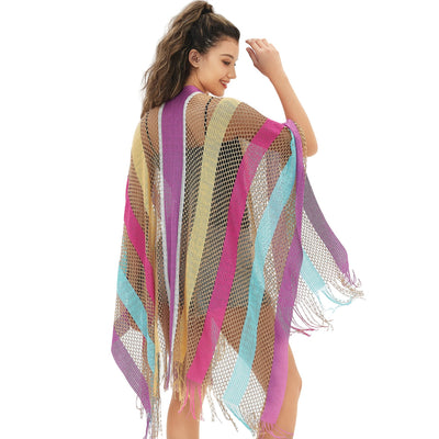 Capa de Viaje Étnica con Rayas Arcoíris para Mujer - Image 2