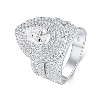 Anillo de Dos Capas con Moissanita en Forma de Pera - Conjunto Completo Incrustado - Image 7
