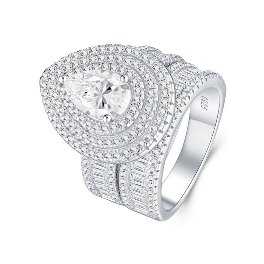Anillo de Dos Capas con Moissanita en Forma de Pera - Conjunto Completo Incrustado - Image 7