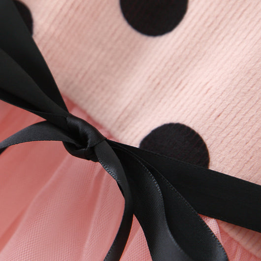 Vestido Princesa Niña Manga Larga con Lunares y Malla Floral - Image 3