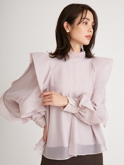 Blusa Chiffon con Cuello Alzado y Volantes Estampados - Image 11