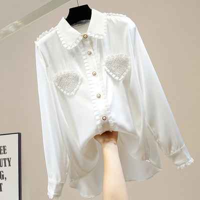 Blusa de Satén con Cuello Muñeca y Largo Irregular - Image 4