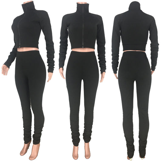 Conjunto de Dos Piezas Elegante con Cuello Alto y Pliegues Laterales para Mujer - Image 10
