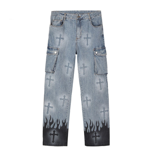 Jeans Rectos Sueltos Graffiti Retro Estilo Street - Image 2
