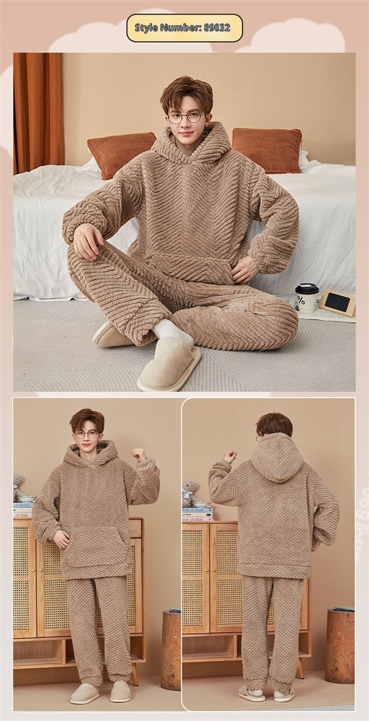 Pijama de Franela Coral Fleece para Hombre - Versátil para Casa y Salida - Image 10
