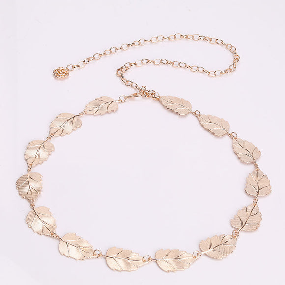 Cinturón Metálico Dorado con Hojas - Accesorio Elegante Femenino