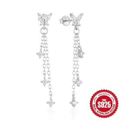Aretes de Plata 925 con Mariposa, Borla y Diamantes - Image 4