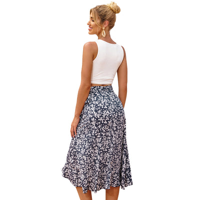 Falda Retro Floral Irregular con Ondas y Cordones Laterales - Image 9