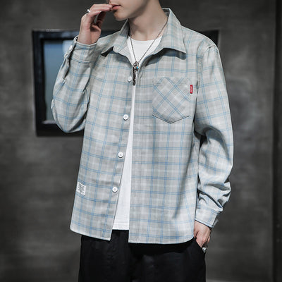 Camisa Cuadros Hombre Manga Larga Estilo Coreano Tendencia - Image 5