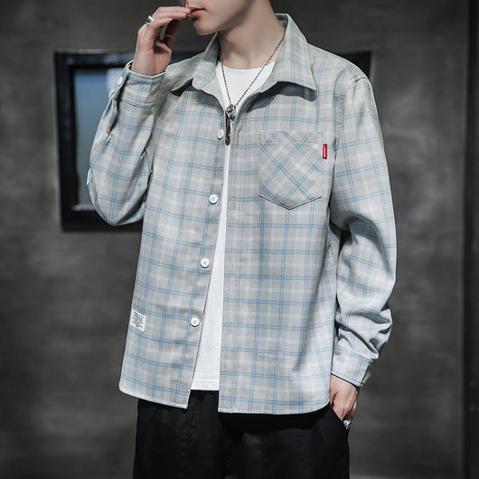 Camisa Cuadros Hombre Manga Larga Estilo Coreano Tendencia - Image 5