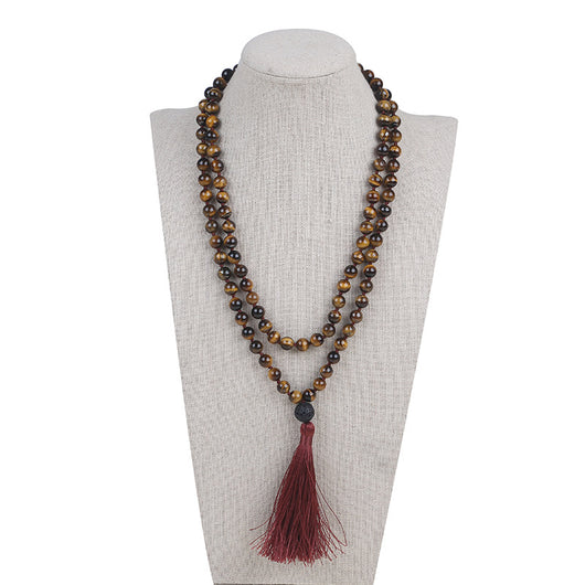 Collar Largo de Ojo de Tigre con Borla - Estilo Minimalista - Image 4