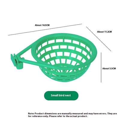 Green plastic bird nest with a grid design and an attached clip, measuring approximately 17.5cm wide. - Image 7